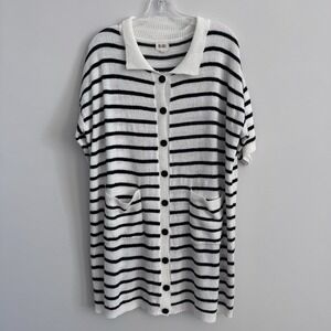 BiBi Striped Button Front Cardigan Dress White Black Size L Collared